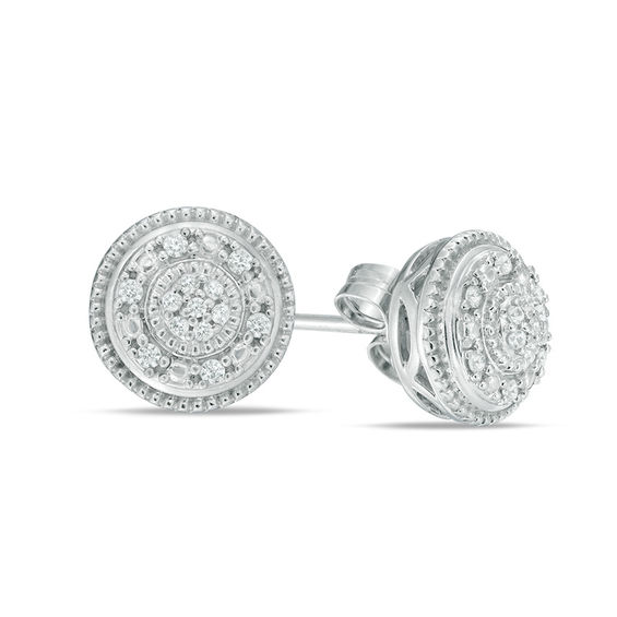 1 10 Ct T W Composite Diamond Frame Vintage Style Stud Earrings In T W Composite Diamond Frame Vintage Style Stud Earrings In Sterling