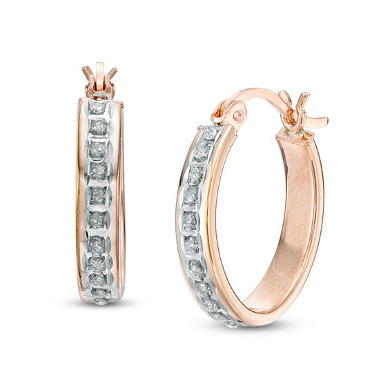 Diamond Fascination Small Hoop Earrings In Sterling Silver With 18k Diamond Fascination Small Hoop Earrings In Sterling Silver With 18k Rose Gold Plate