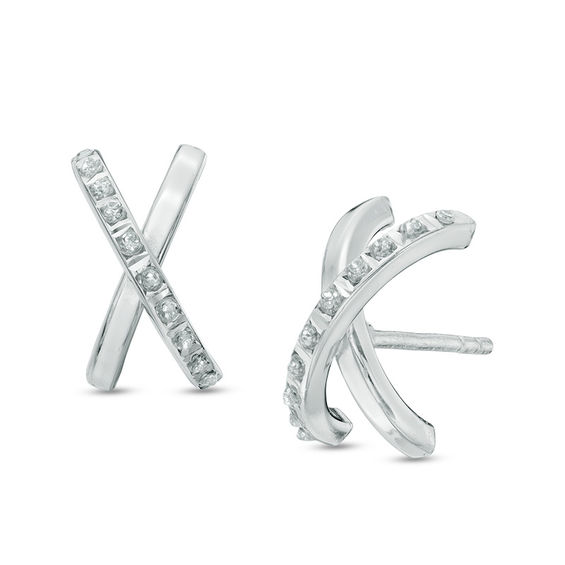 Diamond Fascination X Stud Earrings In Sterling Silver With Diamond Fascination X Stud Earrings In Sterling Silver With Platinum Plate