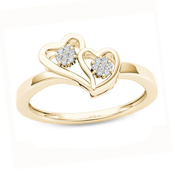 10K solid gold two heart ring love ring fine ring gift for love Unique ring