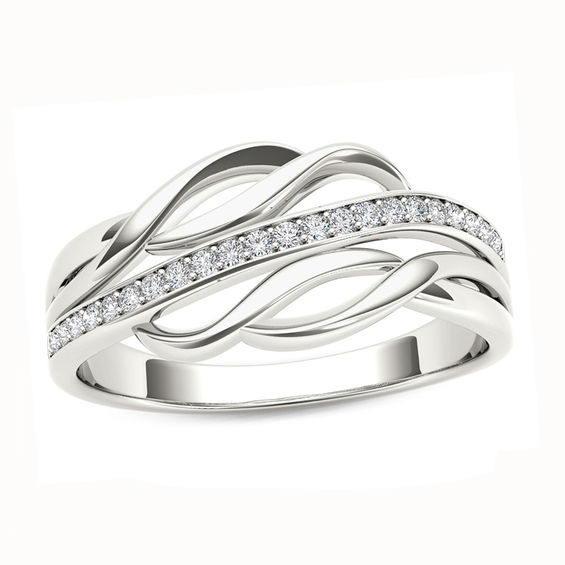 1/10 CT. T.W. Diamond Layered Wave Ring in 10K White Gold