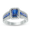 Thumbnail Image 0 of Emerald-Cut Lab-Created Blue and White Sapphire Frame Ring in Sterling Silver