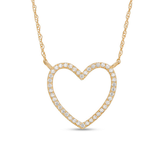 10k Yellow Gold Diamond Heart Outline Pendant 1/10 ct 