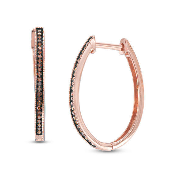 1 8 Ct T W Enhanced Cognac Diamond Hoop Earrings In 10k Rose Gold T W Enhanced Cognac Diamond Hoop Earrings In 10k Rose Gold