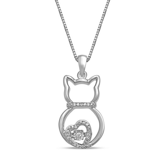 Unstoppable Love™ Diamond Accent Cat with Heart Pendant in Sterling