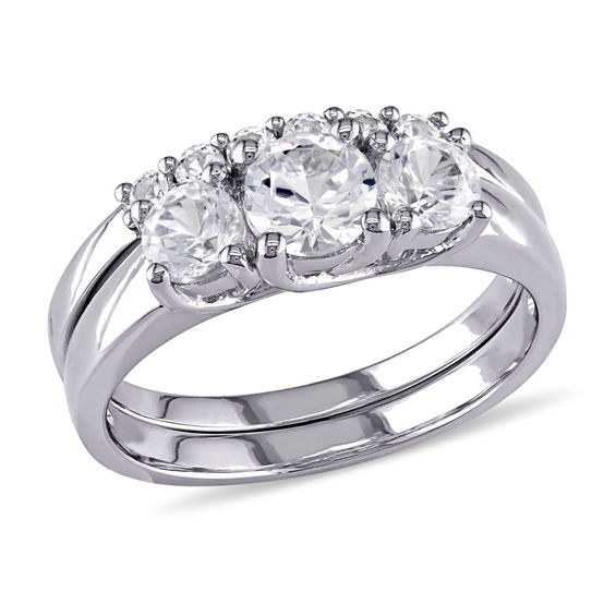 Sofia B. 10k White Gold 1/3 Ctw Diamond And Created White Sapphire Bridal Ring Set Gemstone