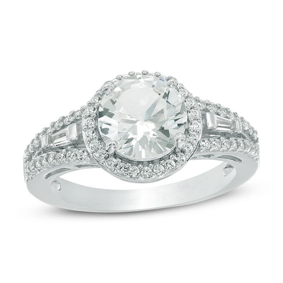 8.0mm LabCreated White Sapphire Frame Engagement Ring in Sterling