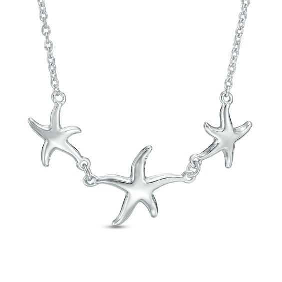 Triple Starfish Necklace in Sterling 
