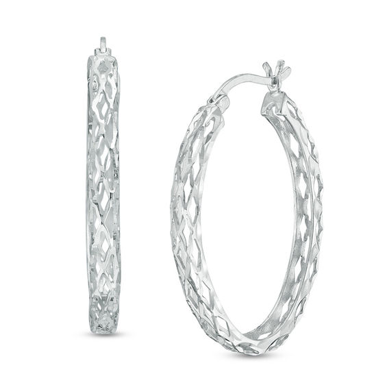18mm Diamond Cut Oval Hoop Earrings In Sterling Silver 18mm Diamond Cut Oval Hoop Earrings In Sterling Silver