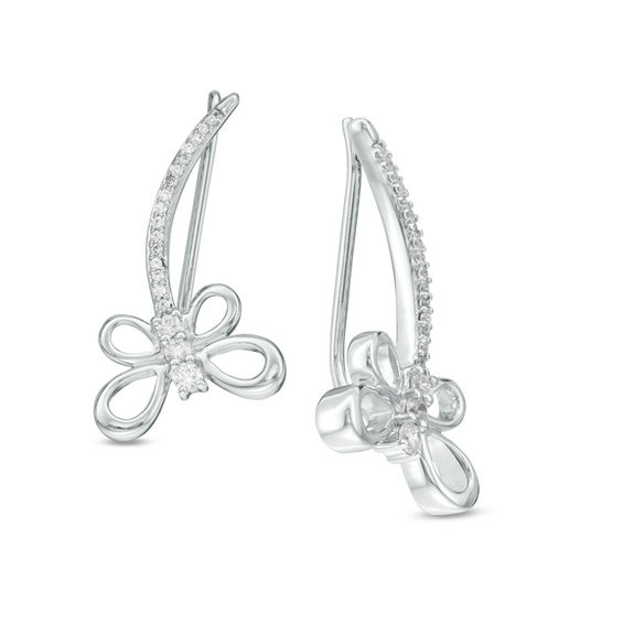 1 5 Ct T W Diamond Dragonfly Crawler Earrings In Sterling Silver T W Diamond Dragonfly Crawler Earrings In Sterling Silver