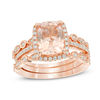 Thumbnail Image 0 of Morganite and 3/8 CT. T.W. Diamond Frame Art Deco Three Piece Bridal Set in 14K Rose Gold