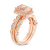Thumbnail Image 1 of Morganite and 3/8 CT. T.W. Diamond Frame Art Deco Three Piece Bridal Set in 14K Rose Gold