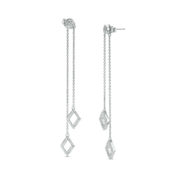 1 4 Ct T W Diamond Two Strand Kite Shaped Drop Earrings In 10k T W Diamond Two Strand Kite Shaped Drop Earrings In 10k White