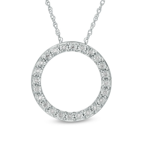 Wishrocks Round Cut White CZ Circle of Life Pendant Necklace in Sterling Silver