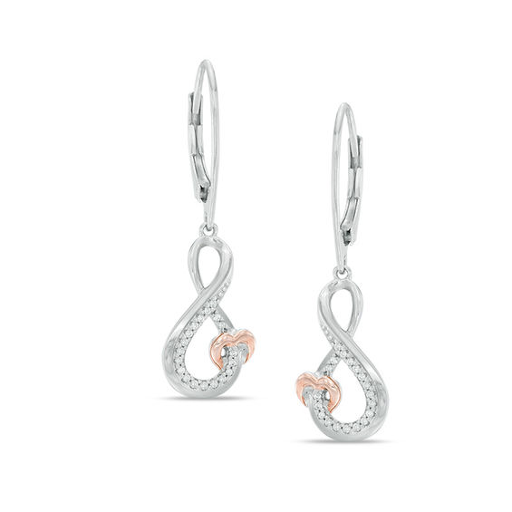 1 10 Ct T W Diamond Infinity With Heart Drop Earrings In Sterling T W Diamond Infinity With Heart Drop Earrings In Sterling Silver And
