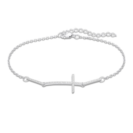 1/8 CT. T.W. Diamond Cross and Bar Bracelet in Sterling Silver 8.0
