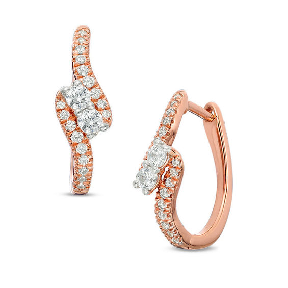 Ever Us 3 8 Ct T W Two Stone Diamond Byp Hoop Earrings In 14k T W Two Stone Diamond Byp Hoop Earrings In 14k Rose Gold