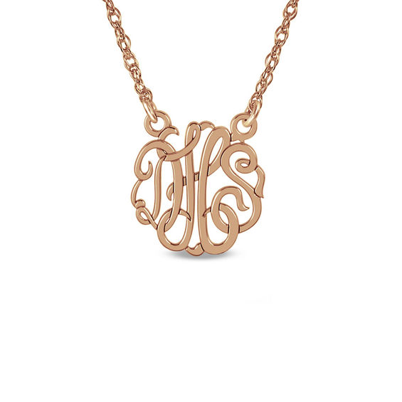 personalized round monogram necklace in 14k rose gold 3 initials
