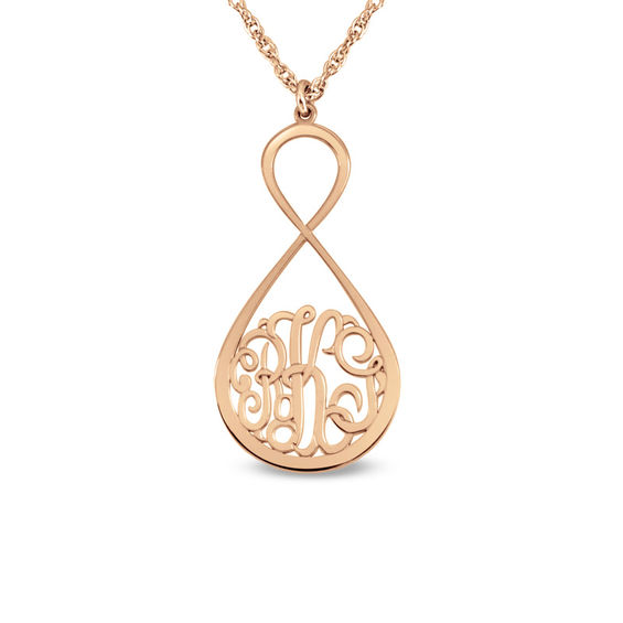 personalized monogram infinity pendant in 14k rose gold 3 initials