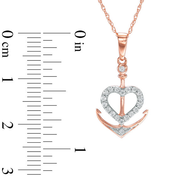 1/8 CT. T.W. Diamond Anchor with Heart Pendant in 10K Rose Gold