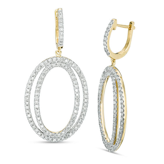 1 Ct T W Diamond Double Oval Drop Earrings In 14k Gold Online T W Diamond Double Oval Drop Earrings In 14k Gold