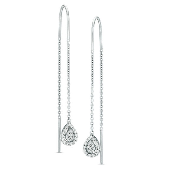 1 5 Ct T W Diamond Teardrop Threader Earrings In Sterling Silver T W Diamond Teardrop Threader Earrings In Sterling Silver