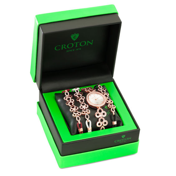 Las Croton Crystal Accent Rose Tone Watch And Three Bracelet Email Me When Item Is In Stock