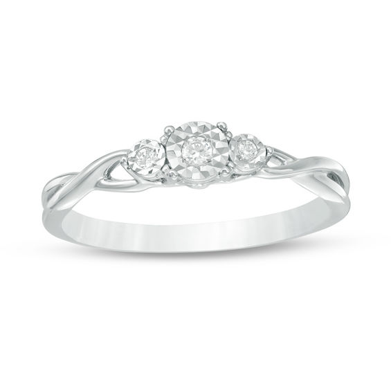 Diamond Accent Three Stone Twist Shank Promise Ring in 10K White Gold
