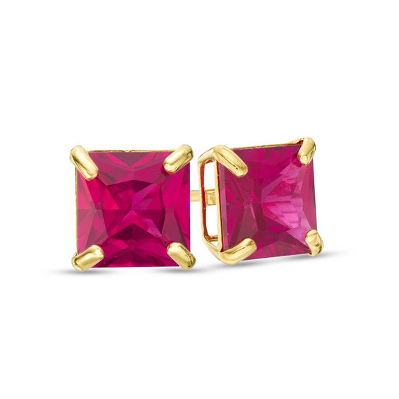 6.0mm PrincessCut LabCreated Ruby Solitaire Stud Earrings in 10K Gold
