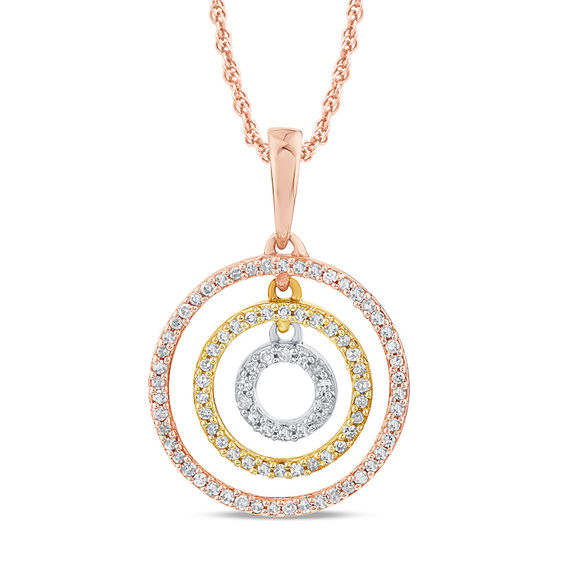 1/5 CT. T.W. Diamond Triple Circle Pendant in 10K TriTone Gold