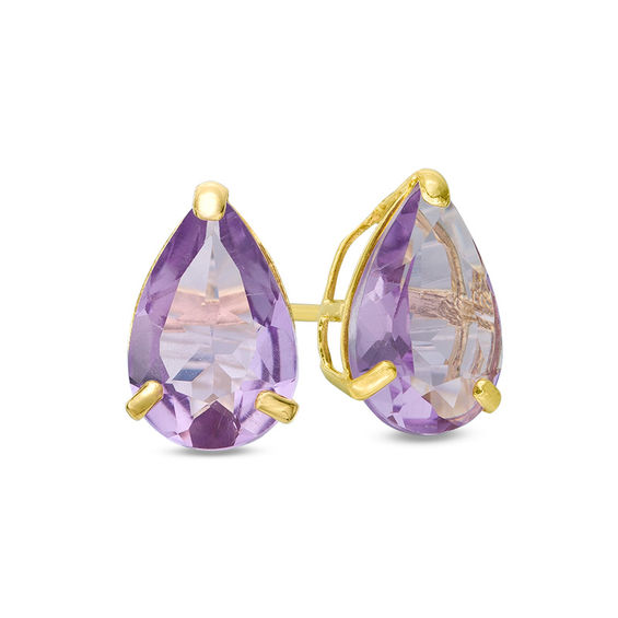 PearShaped Amethyst Solitaire Stud Earrings in 10K Gold