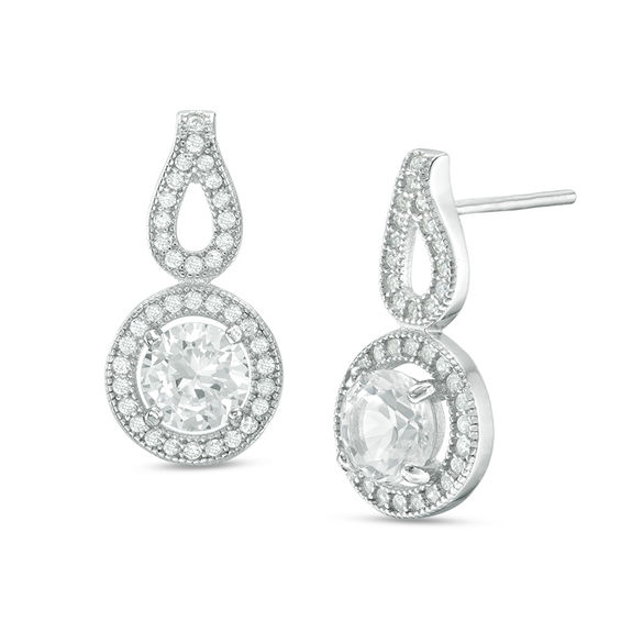 6 0mm Lab Created White Shire Frame Vintage Style Drop Earrings 6 0mm Lab Created White Shire Frame Vintage Style Drop Earrings In Sterling Silver