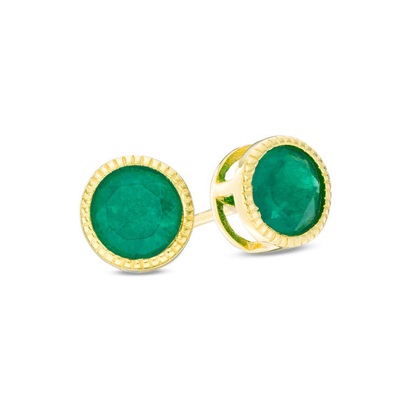 6.0mm LabCreated Emerald Solitaire Stud Earrings in Sterling Silver