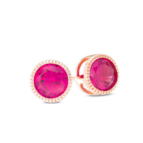6.0mm LabCreated Ruby Solitaire Stud Earrings in Sterling Silver with