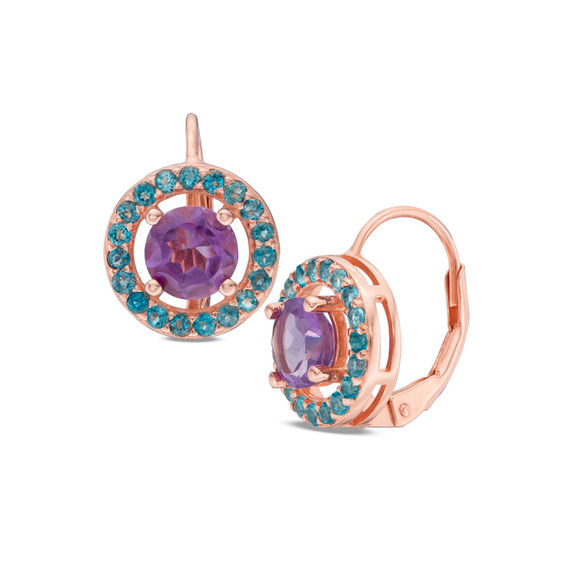 6.0mm Amethyst and London Blue Topaz Frame Drop Earrings in Sterling