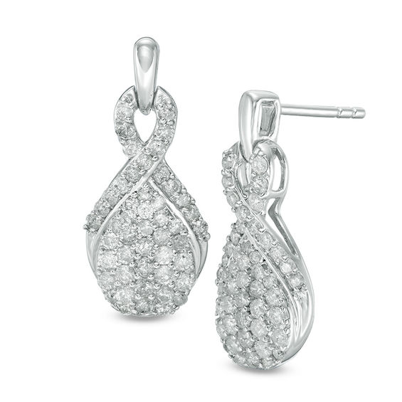 1 Ct T W Composite Diamond Pear Shaped Drop Earrings In 10k White T W Composite Diamond Pear Shaped Drop Earrings In 10k White Gold