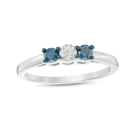 1/3 CT. T.W. Enhanced Blue and White Diamond Three Stone Engagement