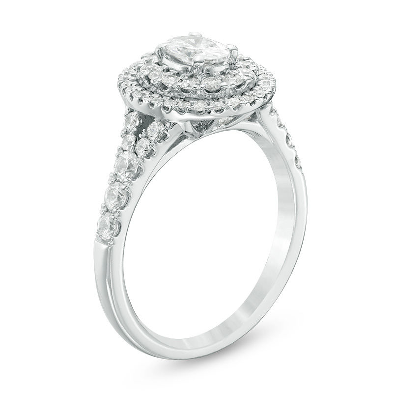 Celebration Ideal 1-1/4 CT. T.W. Oval Diamond Double Frame Engagement Ring in 14K White Gold (I/I1)