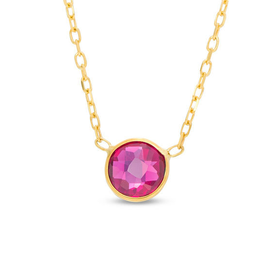 6.0mm LabCreated Ruby Solitaire Necklace in 10K Gold 17" 40th