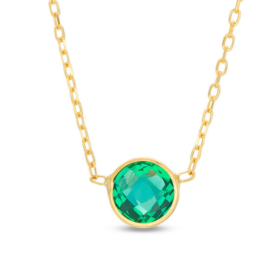 6.0mm LabCreated Emerald Solitaire Necklace in 10K Gold 17" Emerald May Birthstone