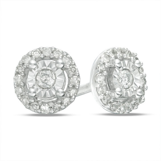 1 10 Ct T W Diamond Frame Stud Earrings In Sterling Silver T W Diamond Frame Stud Earrings In Sterling Silver