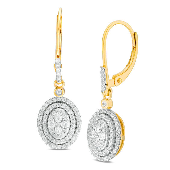 1/2 CT. T.W. Composite Diamond Double Frame Drop Earrings in 14K Gold