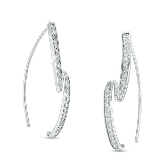 3 4 Ct T W Diamond Twirl Threader Earrings In 10k White Gold T W Diamond Twirl Threader Earrings In 10k White Gold