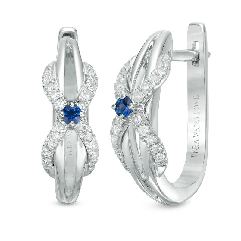 Vera Wang Love Collection 1/4 CT. T.W. Diamond and Blue Sapphire Infinity Hoop Earrings in Sterling Silver