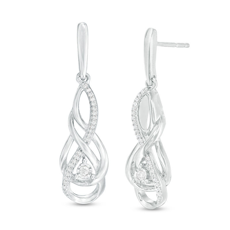 1/10 CT. T.W. Diamond Twist Flame Drop Earrings in Sterling Silver