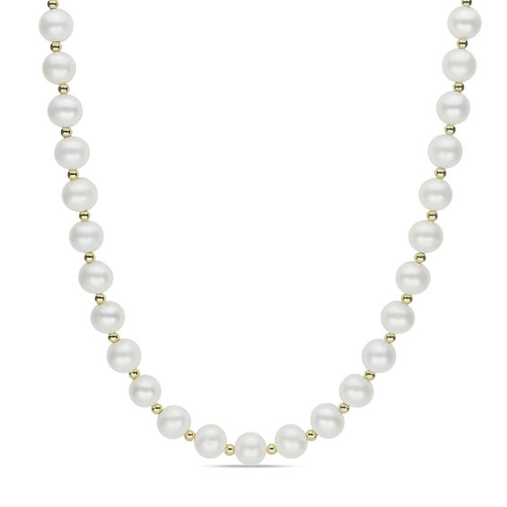 7.07.5mm Oval Cultured Freshwater Pearl and 10K Gold Bead Strand