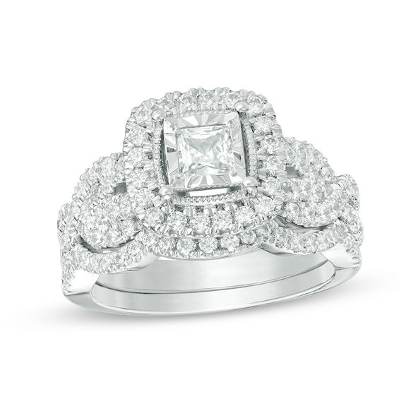 2ct Princess Cut Sapphire Bridal Set Band Engagement Ring 14k White Gold Finish 