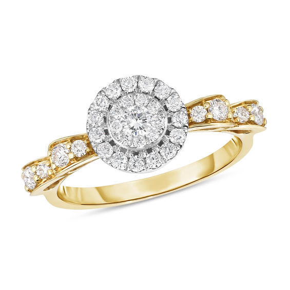 UK Hallmarked 9ct Yellow Gold 0.50ct Pear Cut Halo Cluster Engagement size L 