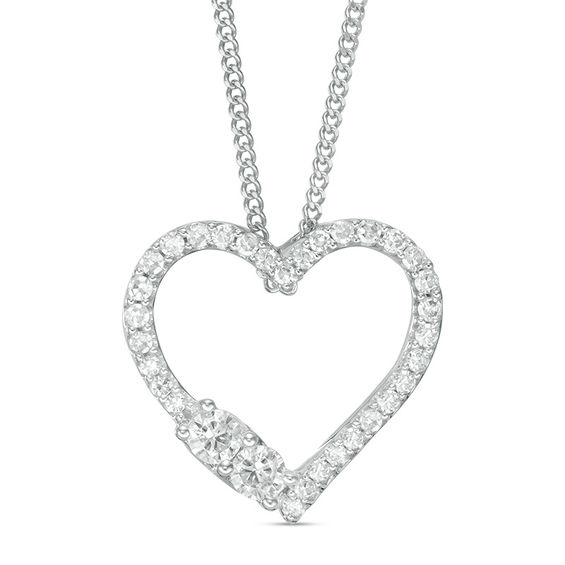 Ever Us 1 4 Ct T W Two Stone Diamond Heart Pendant In 14k White