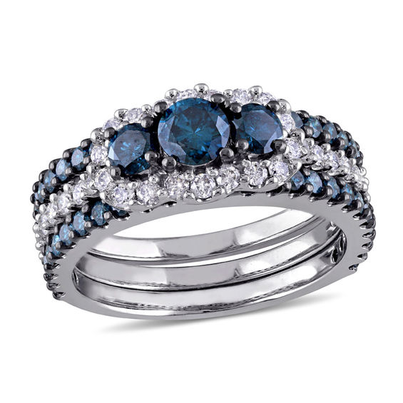 blue diamond wedding sets